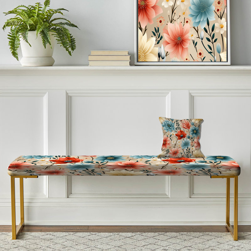 Retro Blooms Vibrant Pastel Colours - Floral Upholstered Gold Bench