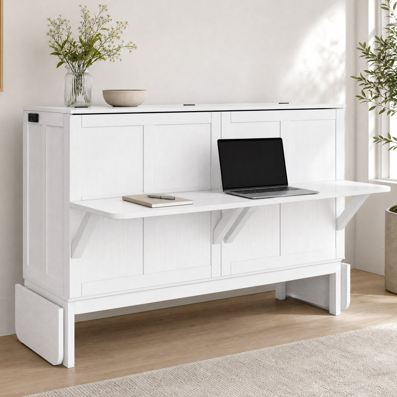 Bureau-lit intelligent 2 en 1 – Lit gigogne avec ports USB et tablette rabattable, White