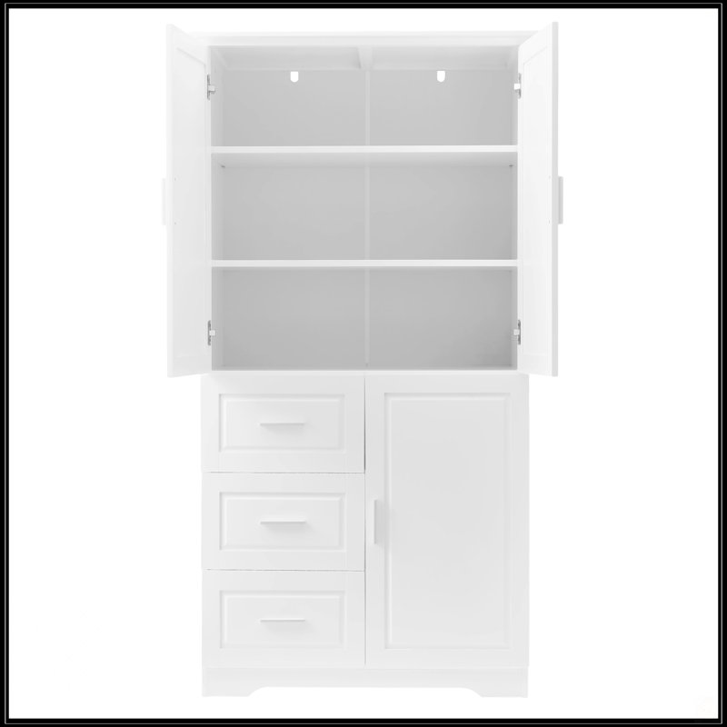 Armoire de rangement haute et large avec portes pour salle de bain / bureau, Blanc
