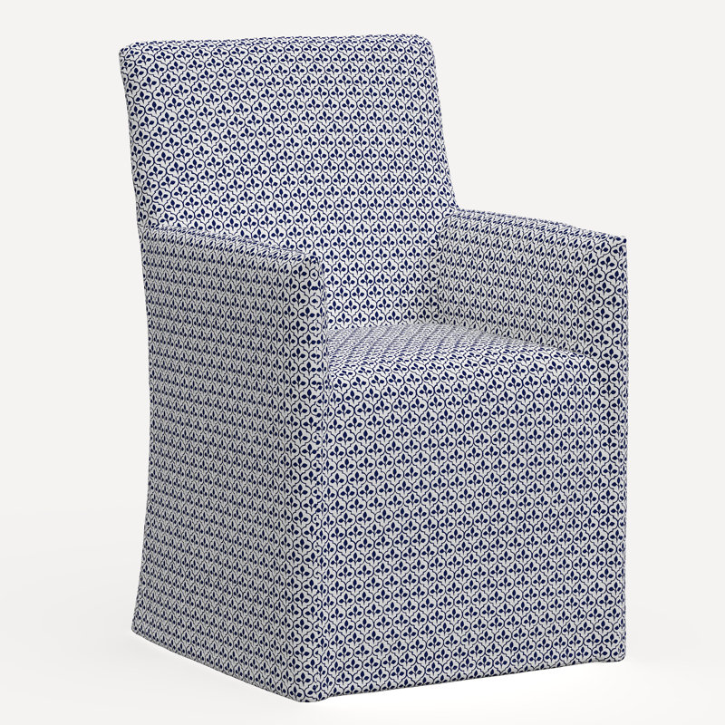 Rekha Slipcover Dining Chair, Jr Sadhil Blue Geometric Linen