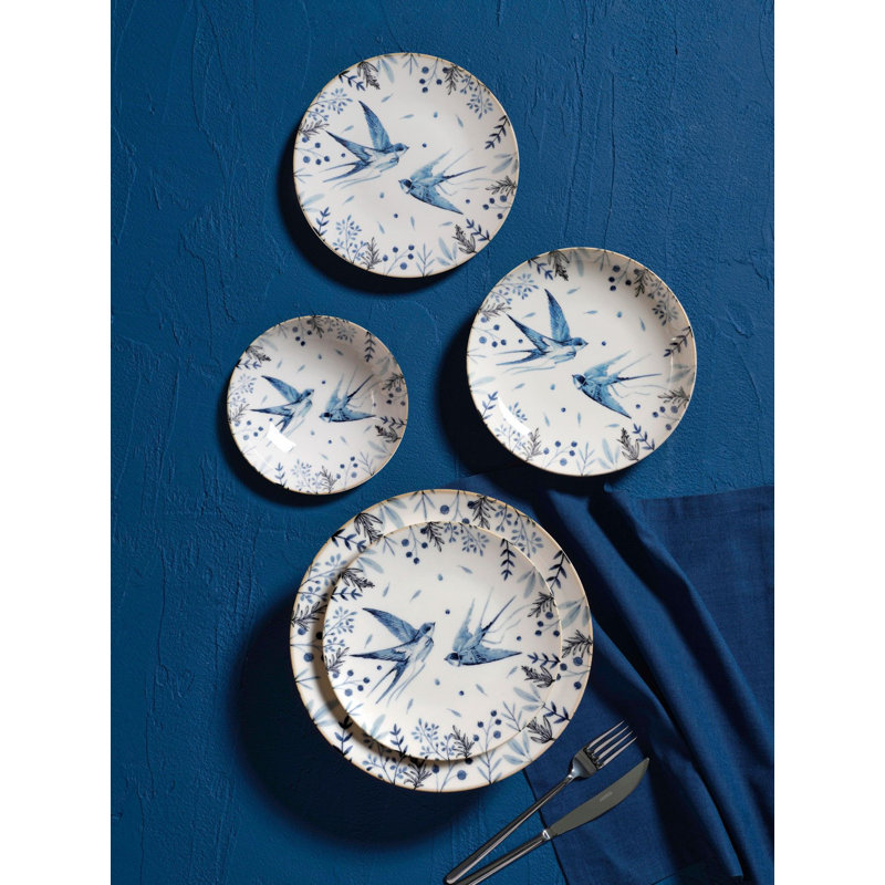 Service de table (24 pièces), Bleu / noir / blanc