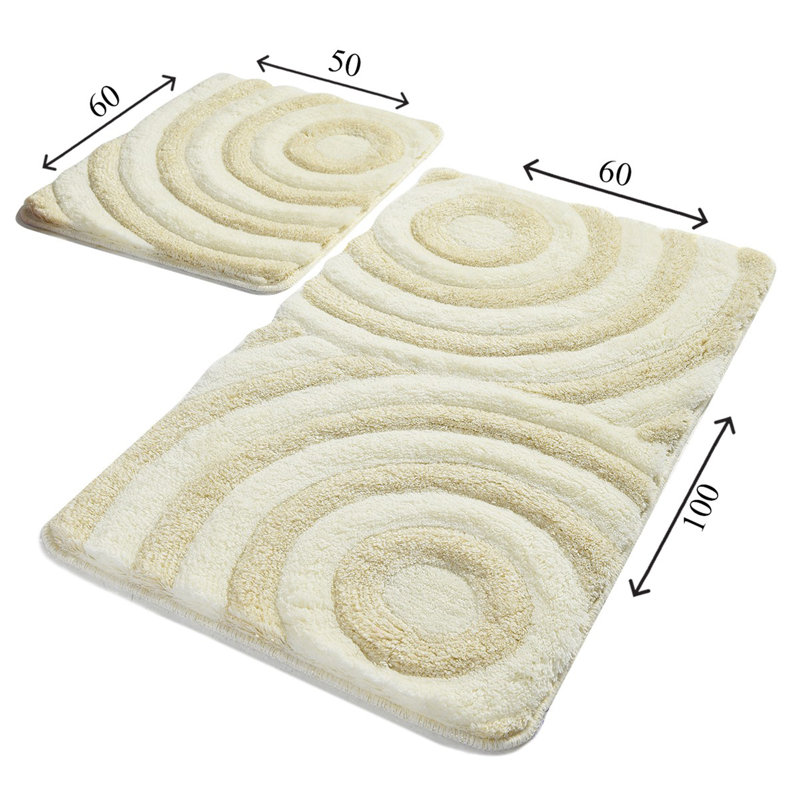 Premium Acrylic Bathmat Set (2 Pieces), Ecru Color | 100% Acrylic, 1.6 x 2.0 ft & 2.0 x 3.3 ft | Antibacterial, Non-Slip Underside, Machine Washable at 30°C | Soft, Durable, Perfect for Any Bathroom