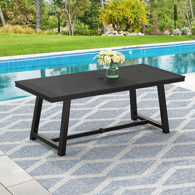 Rectangle 70" Outdoor Patio Dining Table For 6, HDPS All-Weather Resistant Table With 1.96" Umbrella Hole
