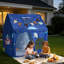 Tente de jeu pour enfants, structure en PVC, avec tapis rembourré, bleu, utilisable à l'intérieur et à l'extérieur, coin lecture/sieste, sac de transport, drapeau, fenêtre aérée et guirlande lumineuse étoilée.