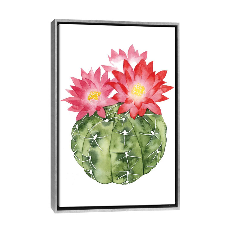 « cactus fleuri iii » par grace-pop, reproduction d’art, Toile avec cadre argenté, H 40 po x l 26 po x P 1,5 po