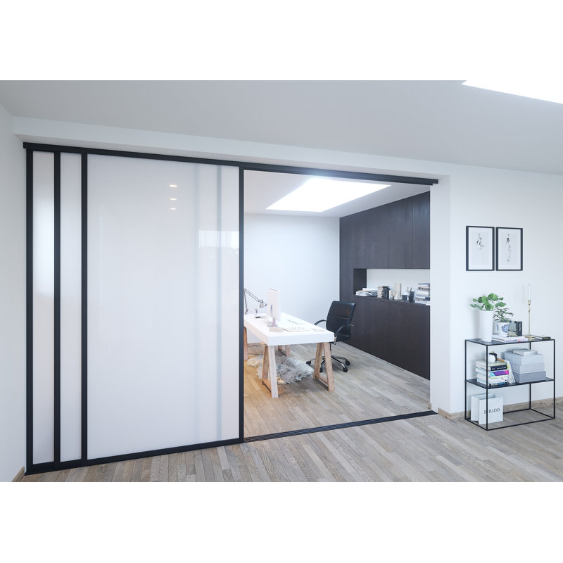 Cloison 3 panneaux coulissants en verre givré - structure en aluminium avec technologie Silent Glide, 108 po x 80 po