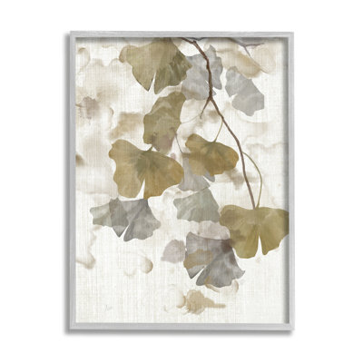 Ba-244 - Feuilles de gingko neutres encadrées sur bois par Nan