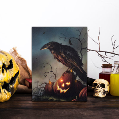 Battery-Operated Lighted Wall Art - Halloween Raven