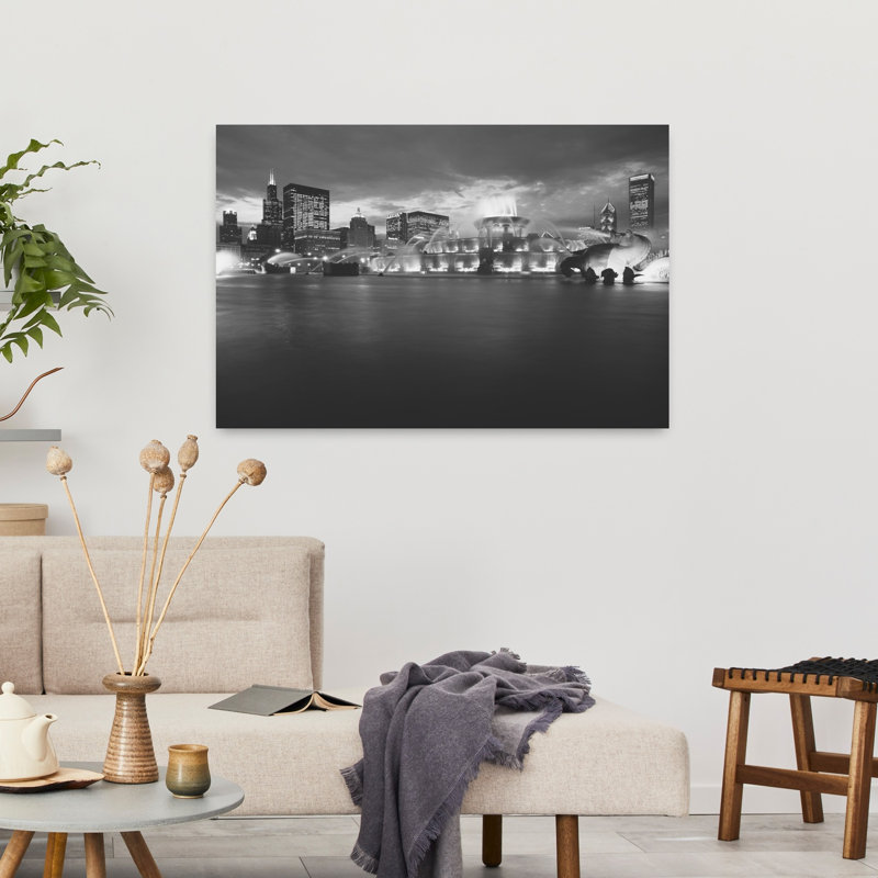 Fountain lit up at dusk Buckingham Fountain Grant Park Chicago Illinois USA 1 Piece Wrapped Canvas Wall Art