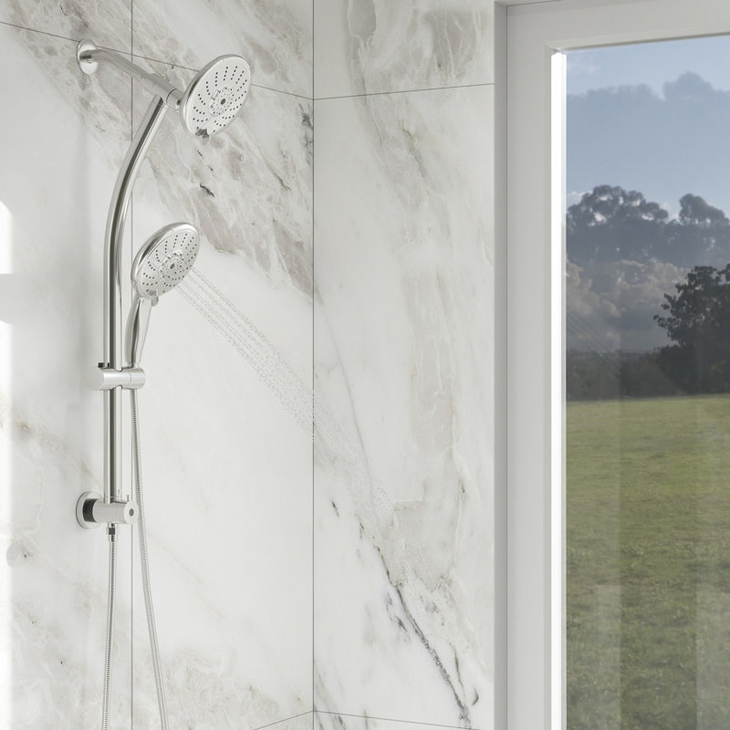Pomme de douche double de 5 pouces avec 5 réglages, débit d'eau réglable, fixation murale, facile à nettoyer