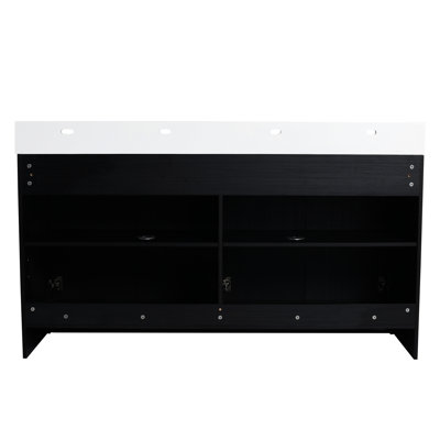 60" Freestanding Bathroom Vanity With Resin Double Sink, Door, Modern Black Chestnut, Abundant Storage Compartment, Strong Plywood Chestnut Style, Ample Capacity, Structure