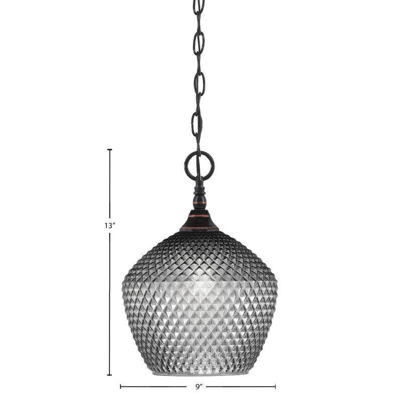 Mini-luminaire suspendu en chaîne avec verre texturé fumé 9 po, Cuivre / noir