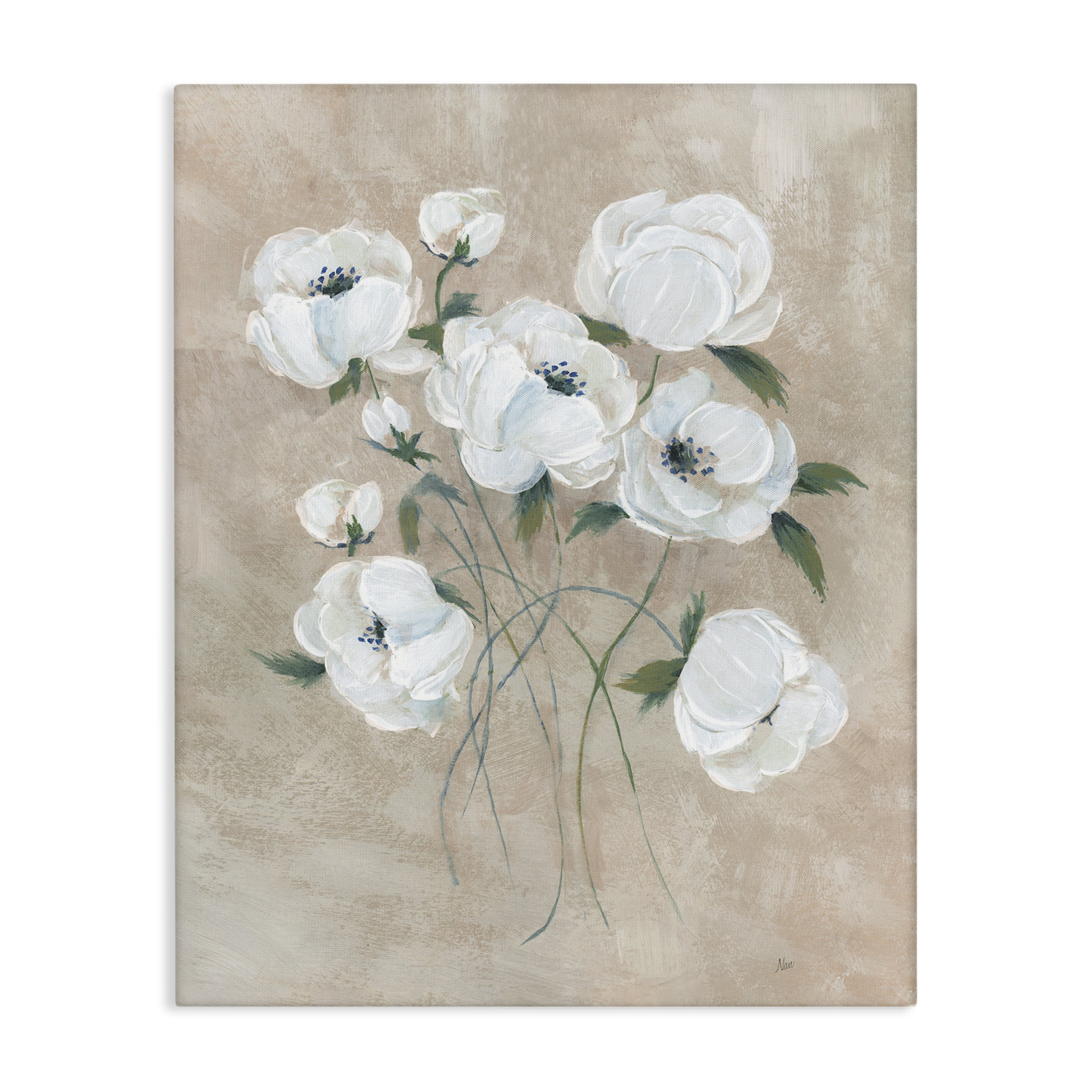 Winston Porter Flowers on Neutral Beige Canvas Wall Art by Nan | Wayfair
