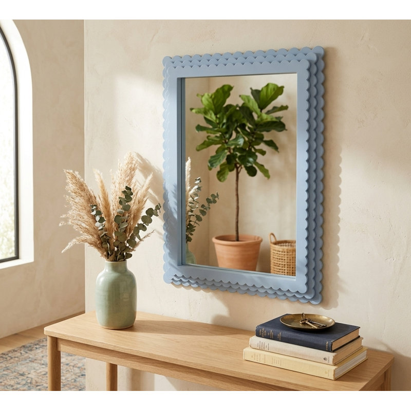 Miroir pastel festonné bleu, Bleu