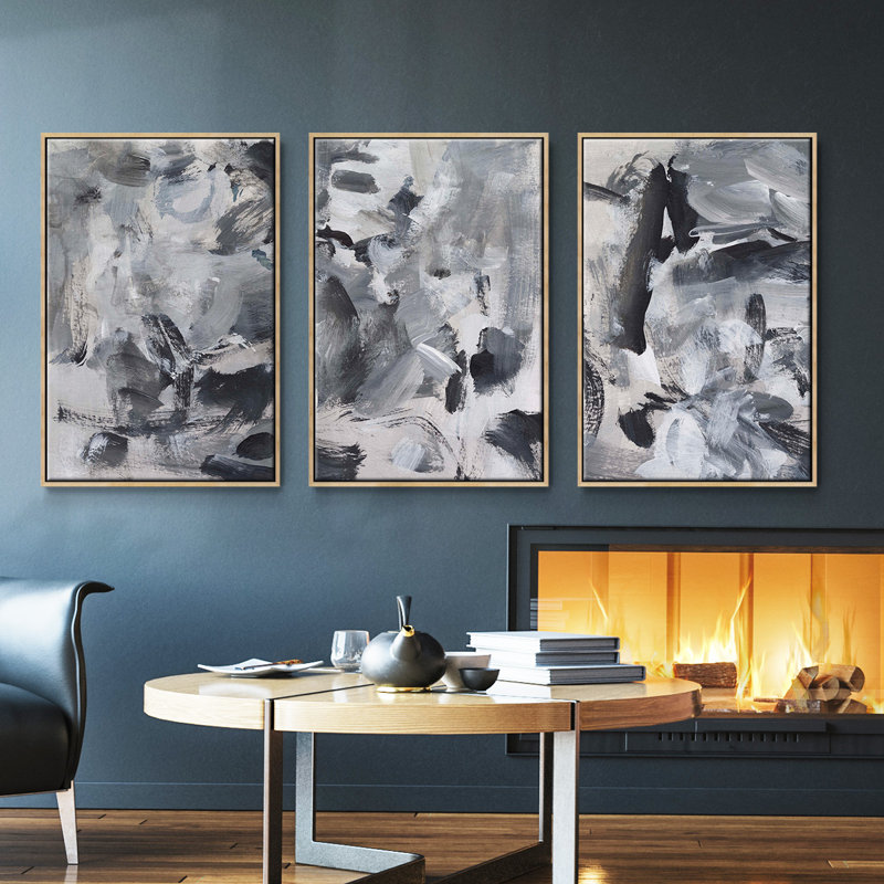 Mélange noir et blanc I 3 pièces, Argent, H 36 po x l 72 po