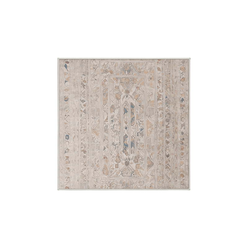 Machine Washable Beige Area Rug, Square 3'