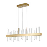 A Gold Stainless Steel Frame Chandelier With Clear Crystals