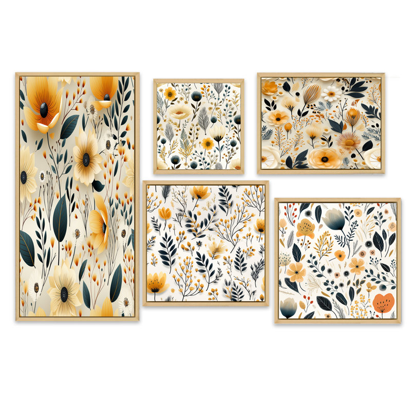 Ensemble d'art mural sur toile 5 pièces, Cadre flottant brun
