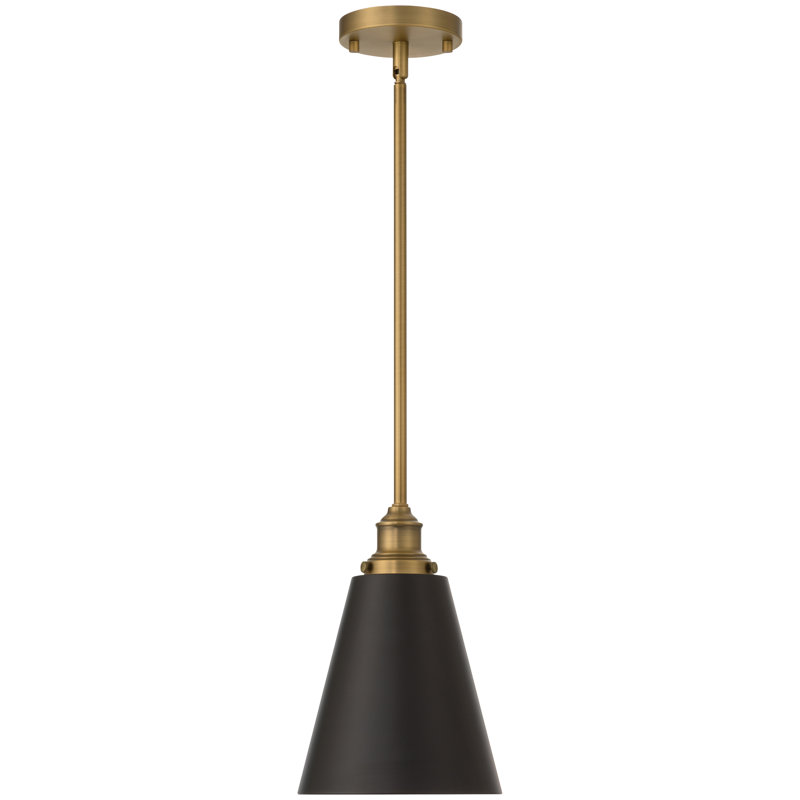 Luminaire suspendu 1 lumière Dahlia - finition laiton brossé antique - abat-jour noir, Black