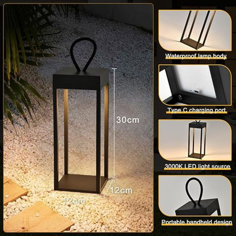 Albizu 30cm Battery Powered Integrated LED Square / Rectangular Lantern, Black