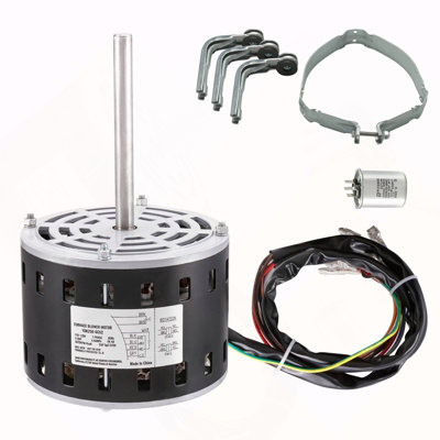 1/3HP Furnace Blower Motor, 110/120V 4.4Amps, 1075RPM 4 Speeds, CW/CCW Rotation, 48 Frame 5.2" Shaft Length, 5μF/370V Capacitor + 11" Hold Hoop