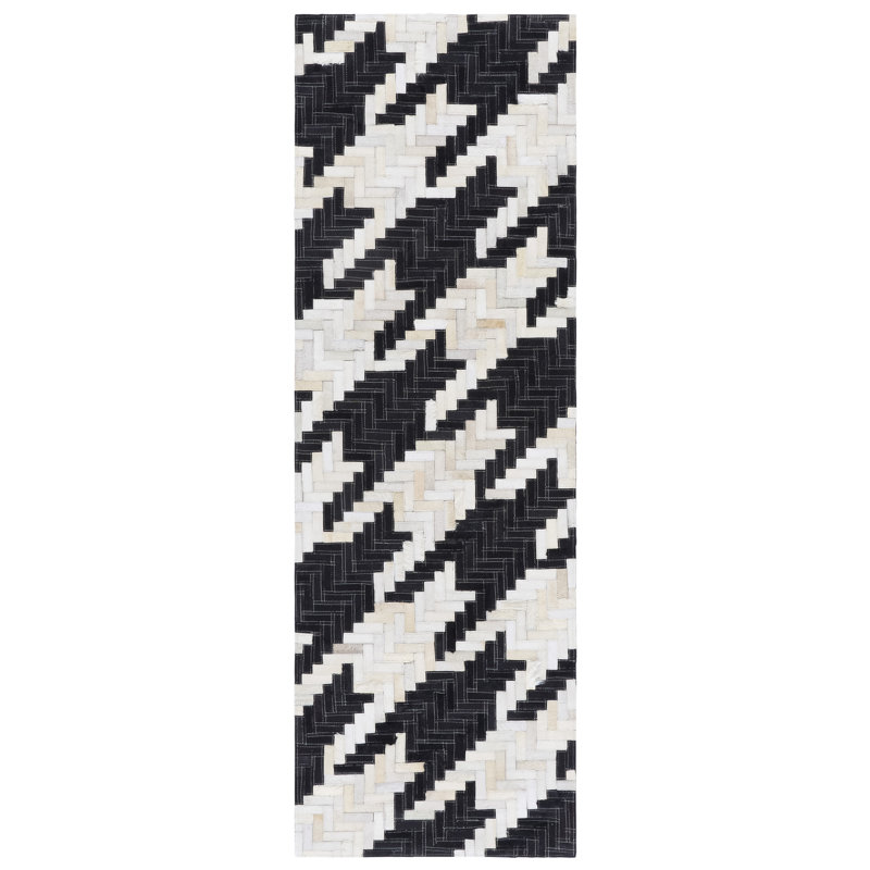 Rashima Hand Woven Leather Houndstooth Rug, Runner 2'3" x 7'