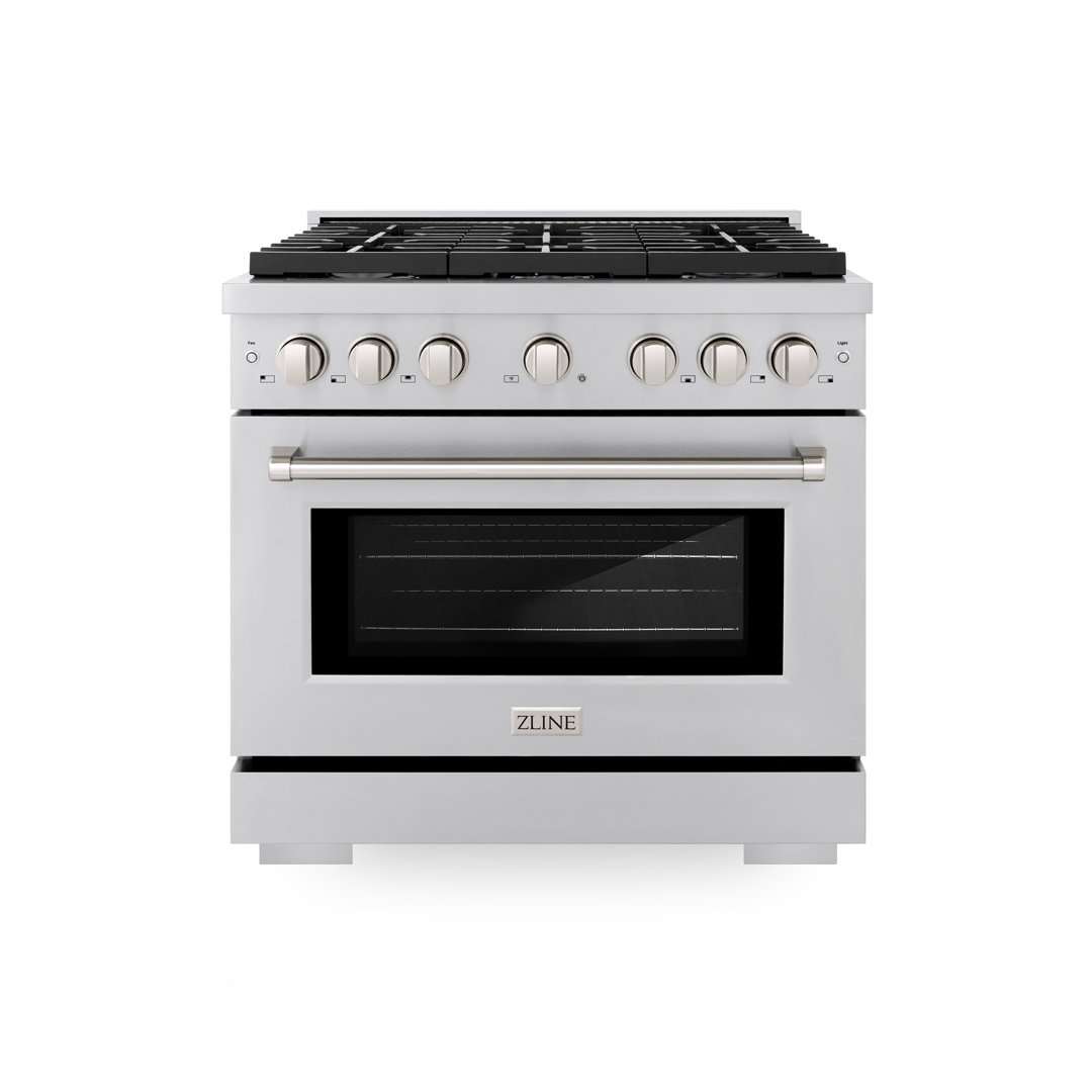 ZLINE 36 in. 5.2 cu. ft. Paramount Gas Range with 6 Burner Cooktop and Convection Gas Oven in Stainless Steel (SGR36) ZLINE