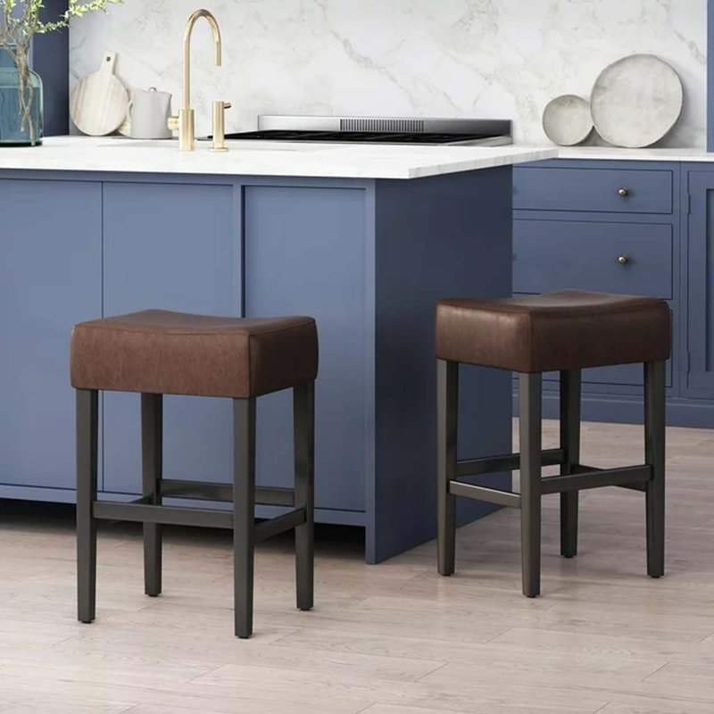 Set of 2,Backless Leather Barstool, Dark Brown, Counter Stool (26.75" Seat Height)