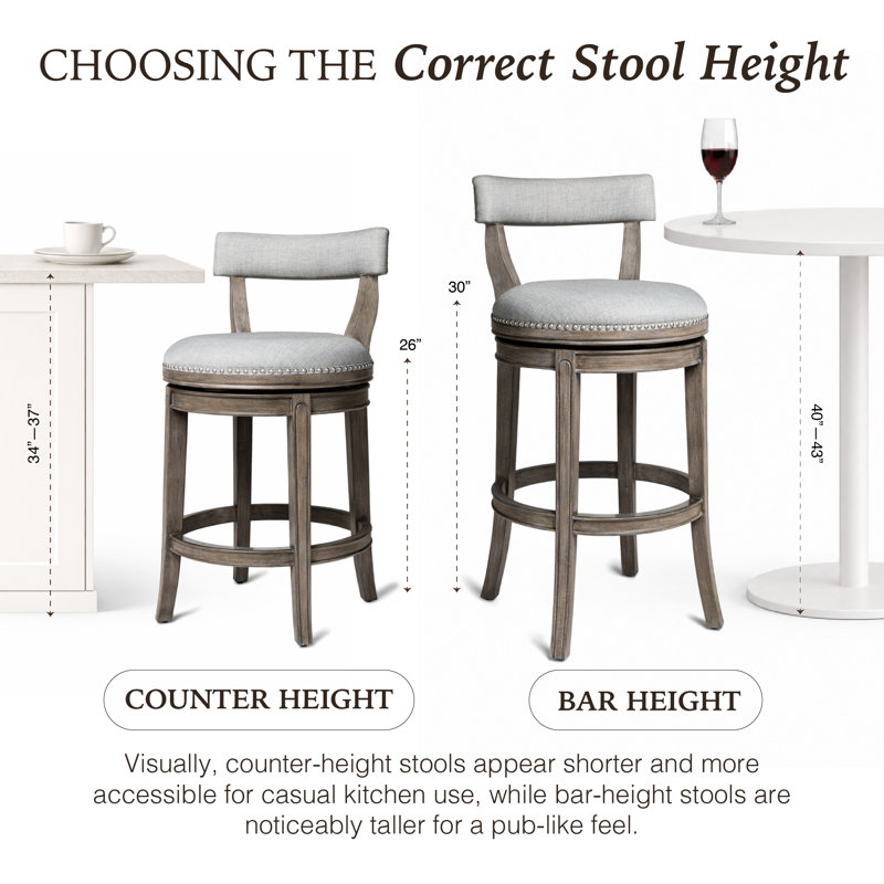 Maven Lane Alexander Stool with Fabric Upholstery, Bar Stool (31" Seat Height), Reclaimed Oak