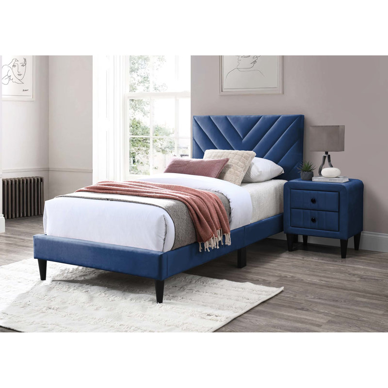 Lit simple en velours avec 12 supports - Tête de lit réglable pour une nuit paisible dans la base de nuits relaxantes, Marine