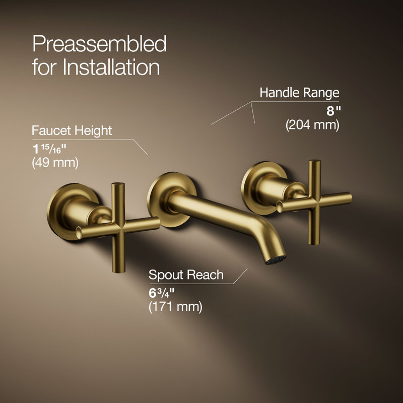 Purist® Wall-Mounted Bathroom Faucet, Cross Handle, Vibrant Brushed Moderne Brass