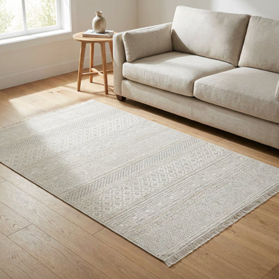 Tapis bohème géométrique aux tons neutres, 100 % acrylique (2,6 pi x 4,9 pi)