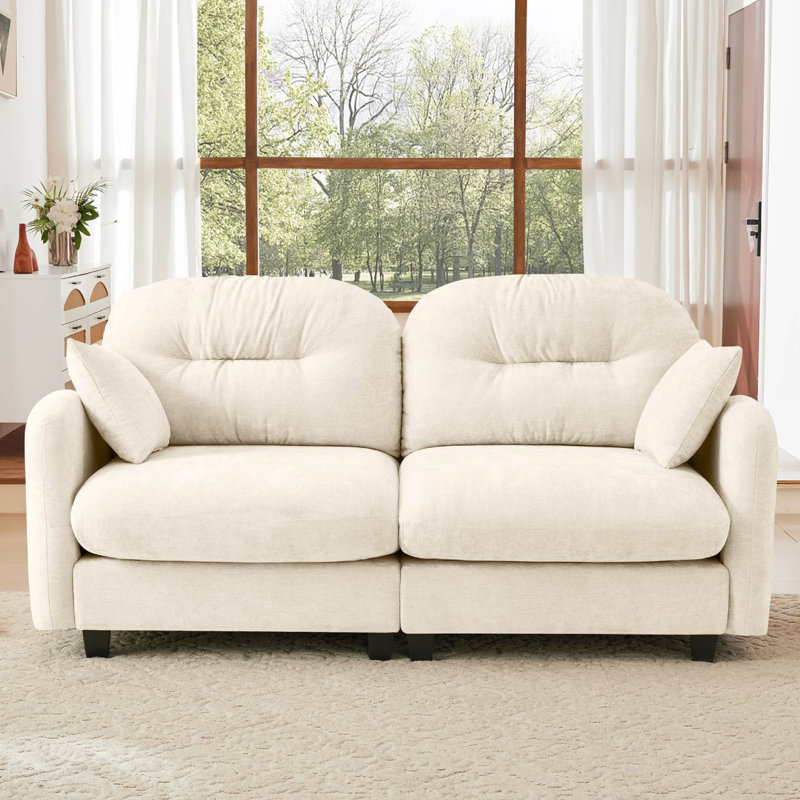 Canapé-lit 74 po avec accoudoirs rembourrés et coussinés en chenille 74 po, Beige, H 36,6 po x l 74 po x P 34,2 po
