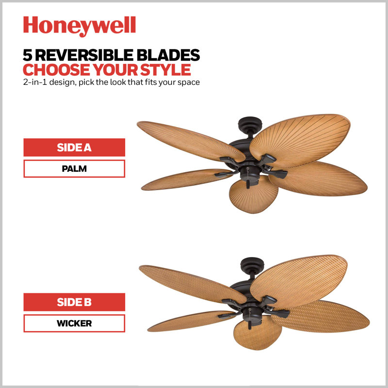 52" Bronze Tropical Ceiling Fan with Light Brown Palm Blades