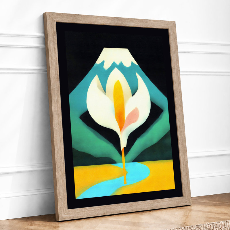 Geometric Bloom Mid-Century 1 Piece Single Picture Frame Wall Art, A4 - 29.7 x 21.0 cm, Oak