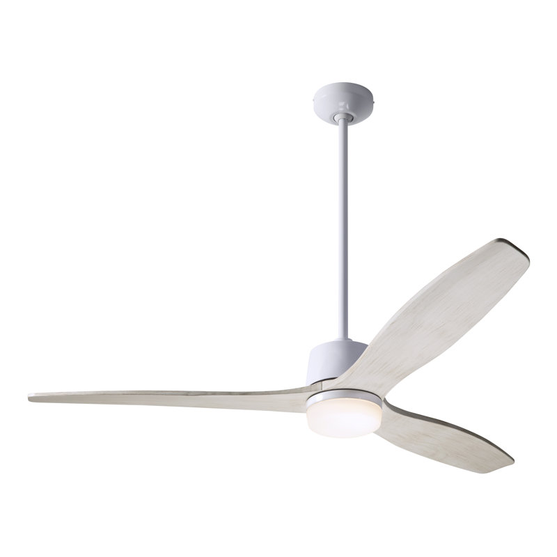 Arbor LED Downrod Ceiling Fan, Gloss White, Wall/Remote Combo Controls, Whitewash