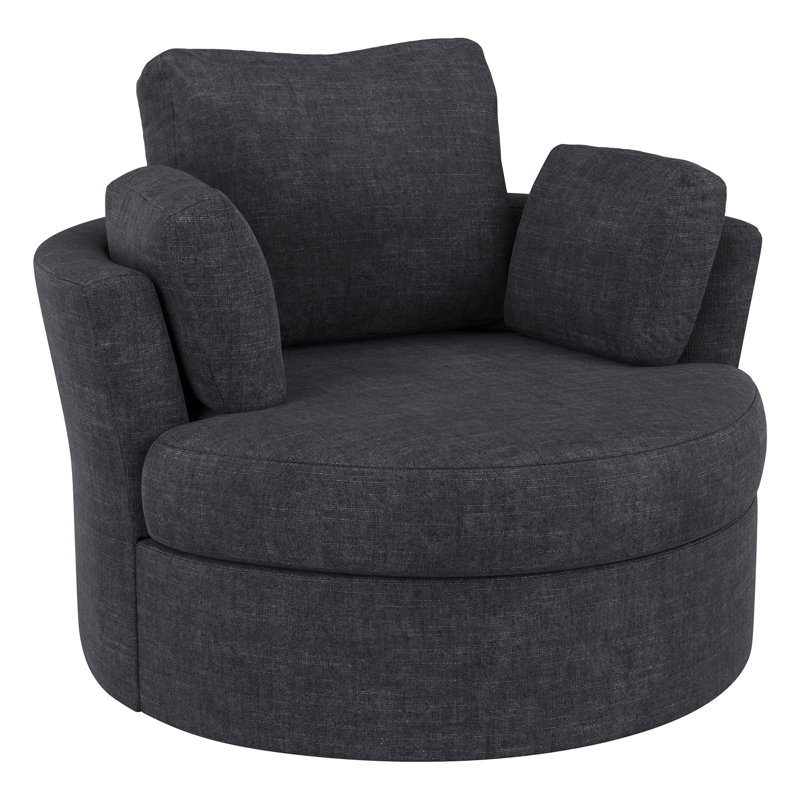Fauteuil demi-tonneau pivotant l 42,1 po Berey, Polyester bleu foncé