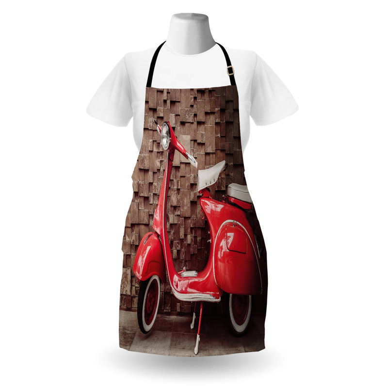 Tablier rétro East Urban Home unisexe, scooter rétro nostalgique, taille adulte, ombre rouge