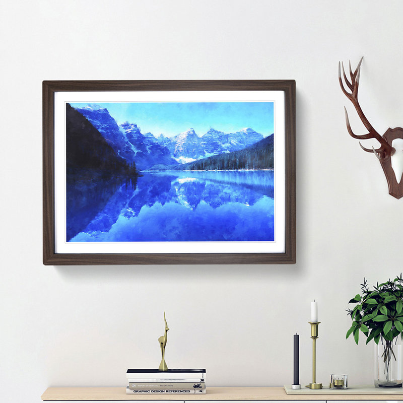 Moraine Lake in Banff Canada - Picture Frame Graphic Art Print, 62cm H x 87cm W x 2cm D, Walnut Framed