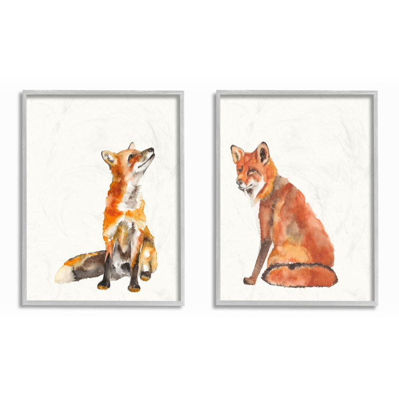 « curieux fox orange animal aquarelle » par jennifer grolierr-ensemble de 2 reproductions d’art, H 11 po x l 14 po x P 1,5 po