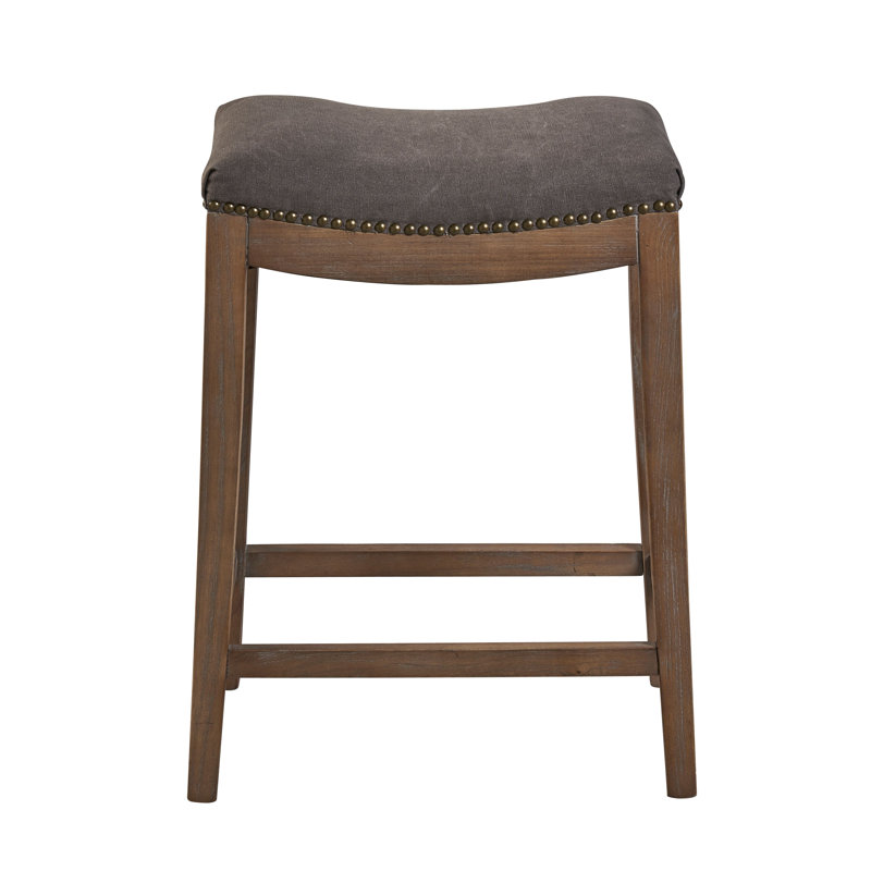 Gray Upholstered Backless Saddle Counter Stool with Wood Frame