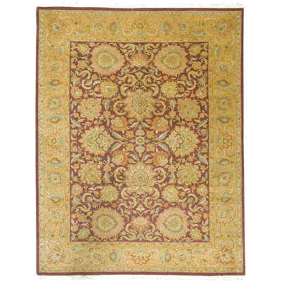 Hand Knotted Wool Oriental Area Rug in Red And Gold