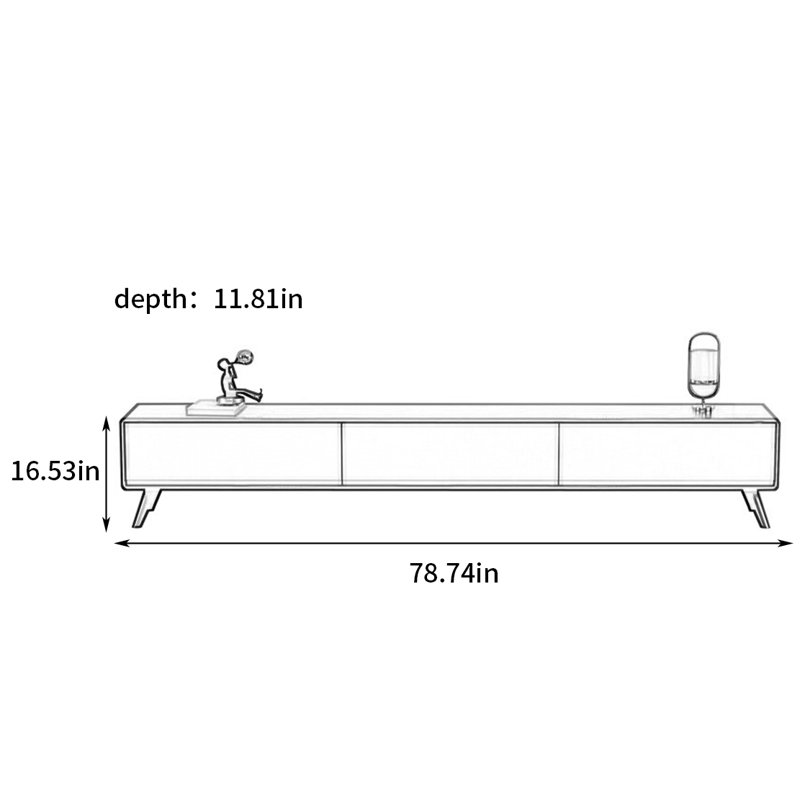 Meuble télé simple et luxueux, H 16,53 po x L 78,74 po x l 11,81 po