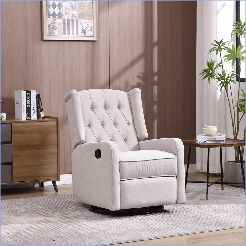 Fauteuils inclinables, fauteuil oscillant pivotant à 360 ° avec inclinaison réglable pour chambre de bébé moderne | Beige | Lin