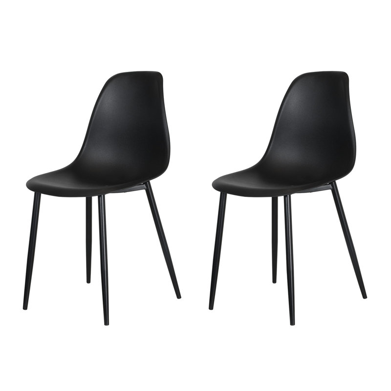 Kalie Pair of Plastic Dining Chairs, Black Metal Frame, Black