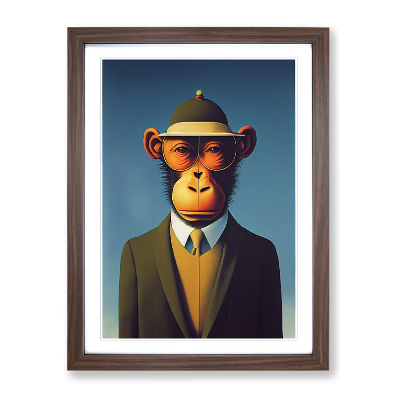 Mr Monkey - Single Picture Frame Print, 64cm H x 46cm W x 2cm D, Walnut