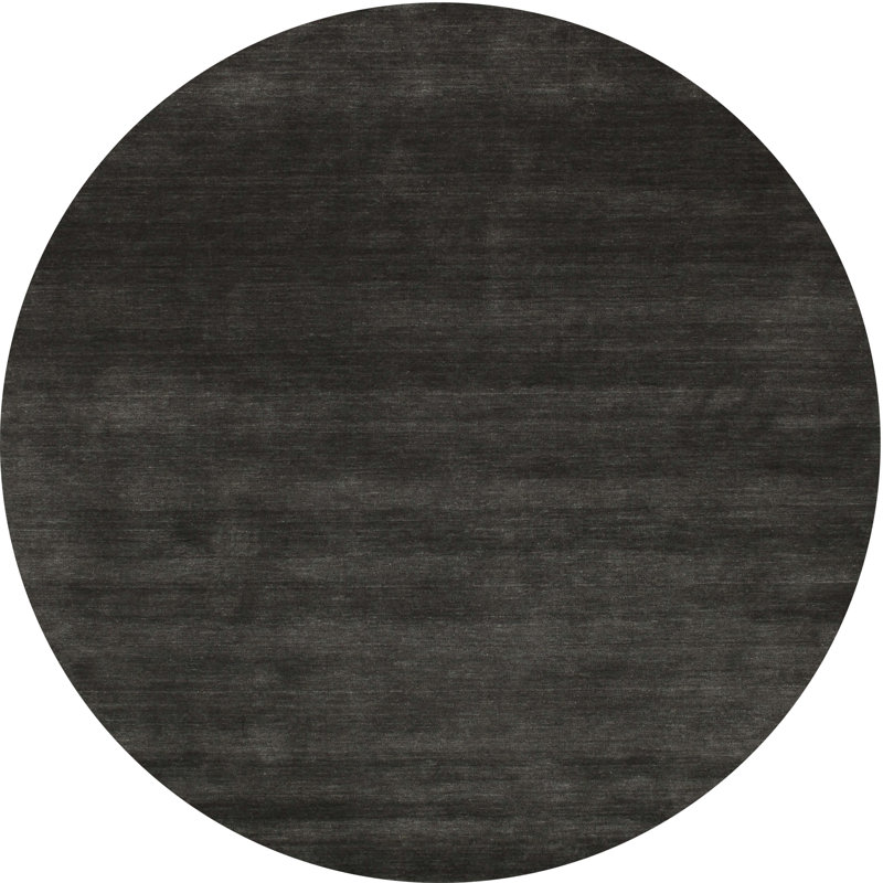 Tapis décoratif noir contemporain, Rond 7 pi