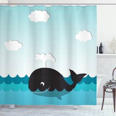Lottie Whale in Wavy Ocean Shower Curtain + Hooks Zoomie Kids Size: 69 W x 75 L
