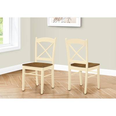 De 2 chaises de salle à manger de style transitionnel sans accoudoirs, en bois massif de couleur crème et de chêne, un siège relaxant, des pieds pour un espace de côté avec une apparence de chêne, une sensation de siège agréable, une salle familiale stable