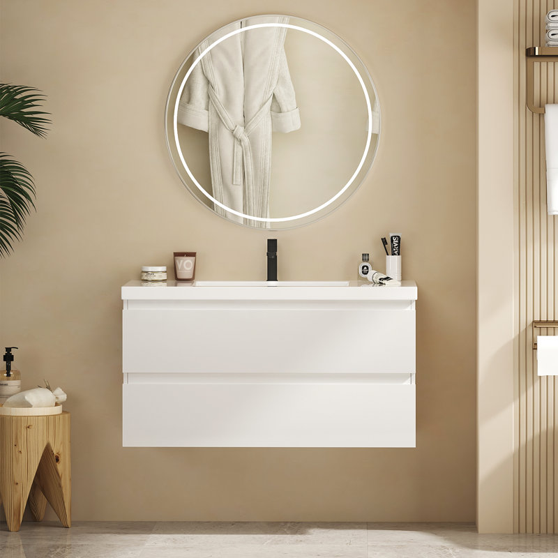 Ensemble de meuble-lavabo mural 41,9 "avec lavabo et deux tiroirs (robinet non inclus), entièrement assemblé, White